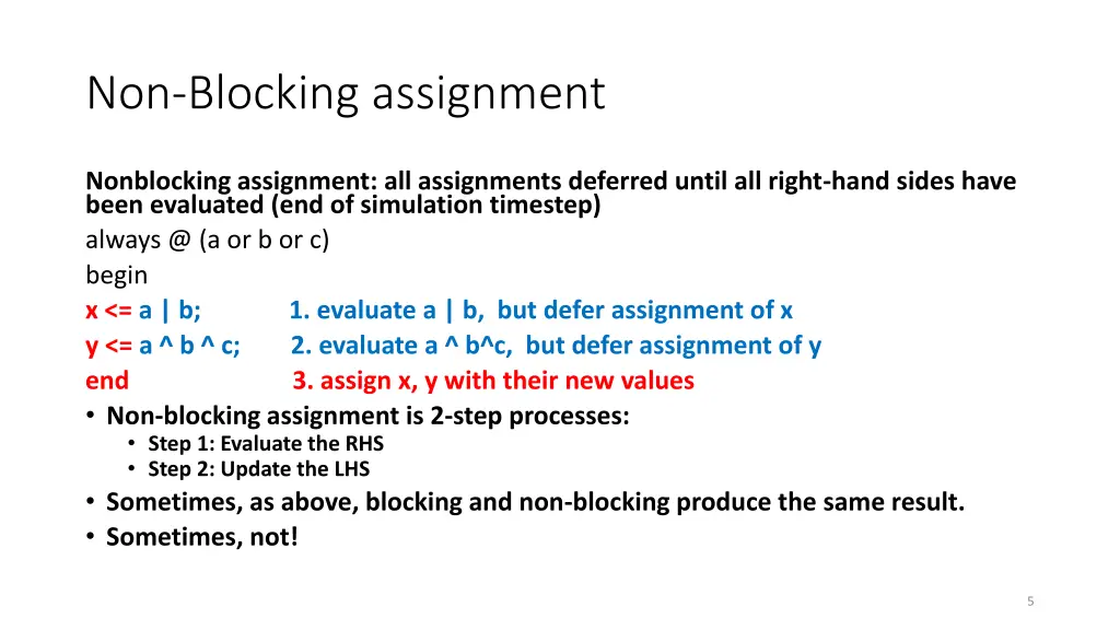 non blocking assignment