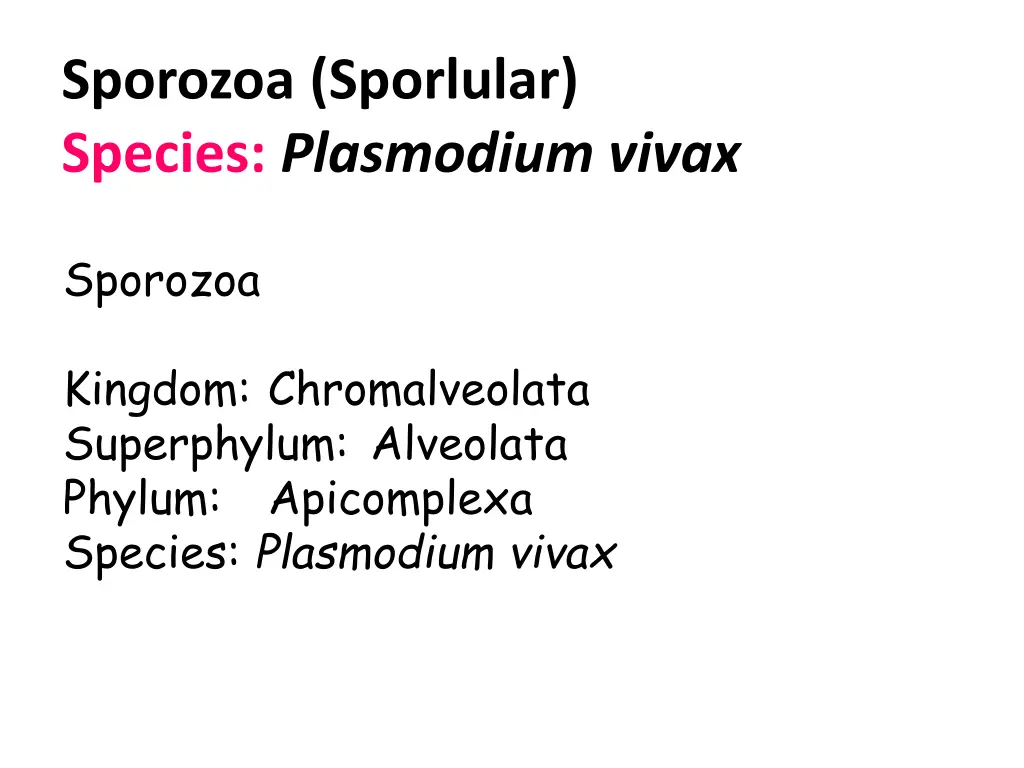 sporozoa sporlular species plasmodium vivax