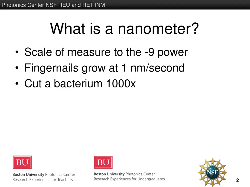 photonics center nsf reu and ret inm 1