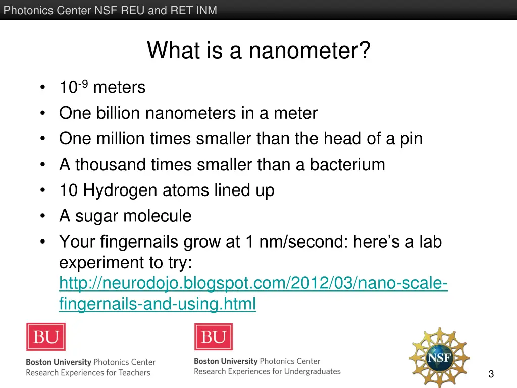 photonics center nsf reu and ret inm 2