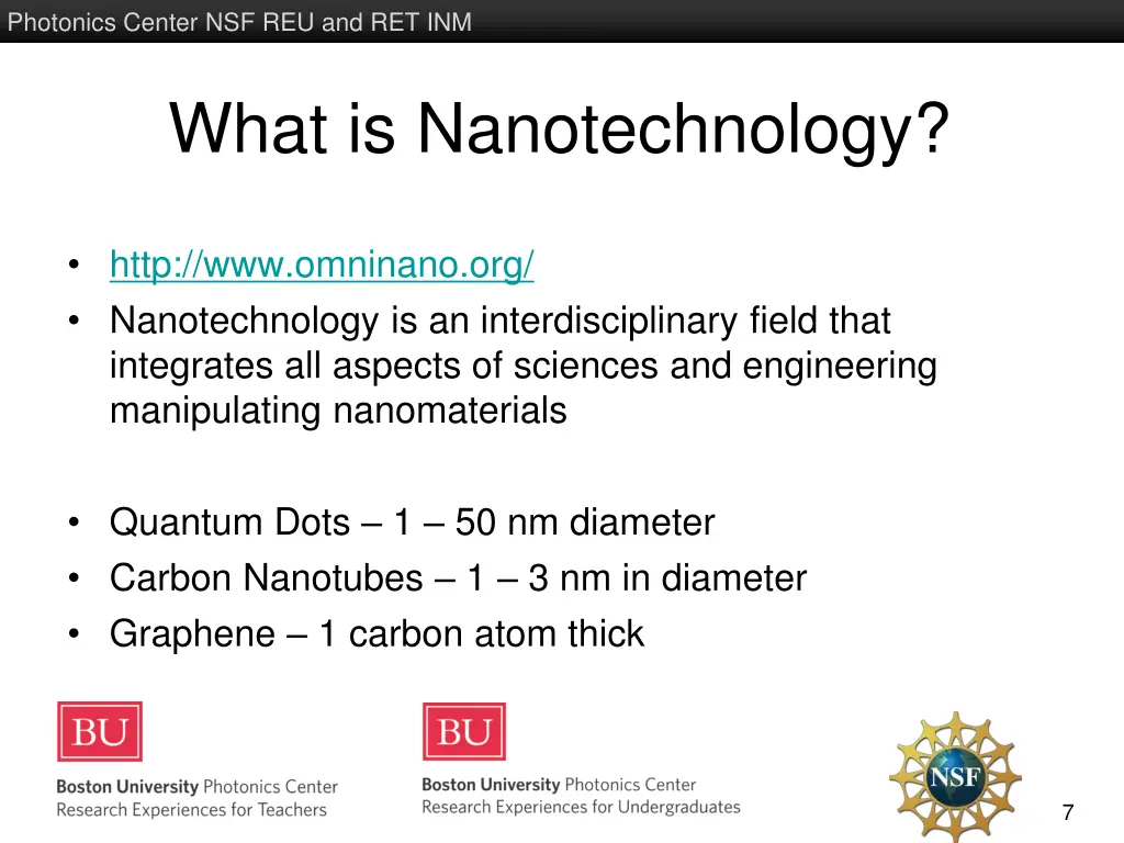 photonics center nsf reu and ret inm 5