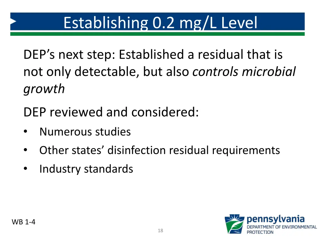 establishing 0 2 mg l level