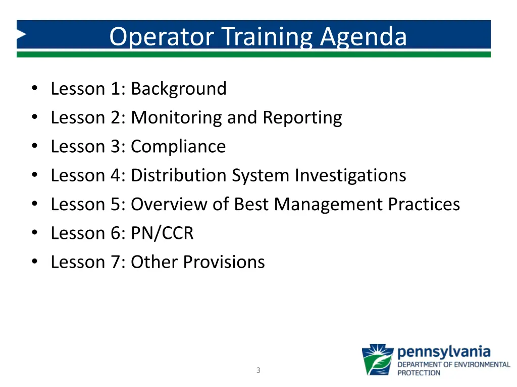 operator training agenda