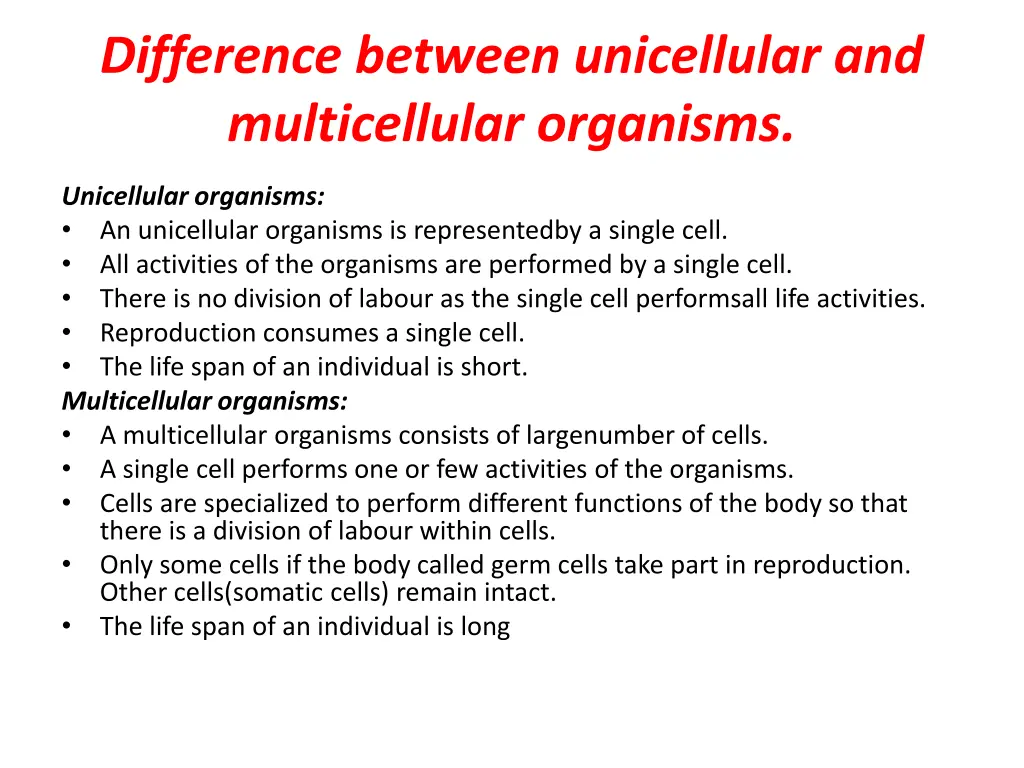 difference between unicellular and multicellular