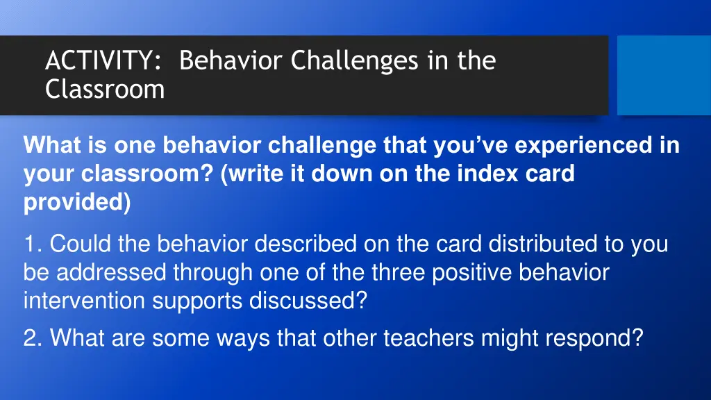 activity behavior challenges in the classroom