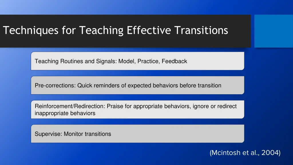 techniques for teaching effective transitions