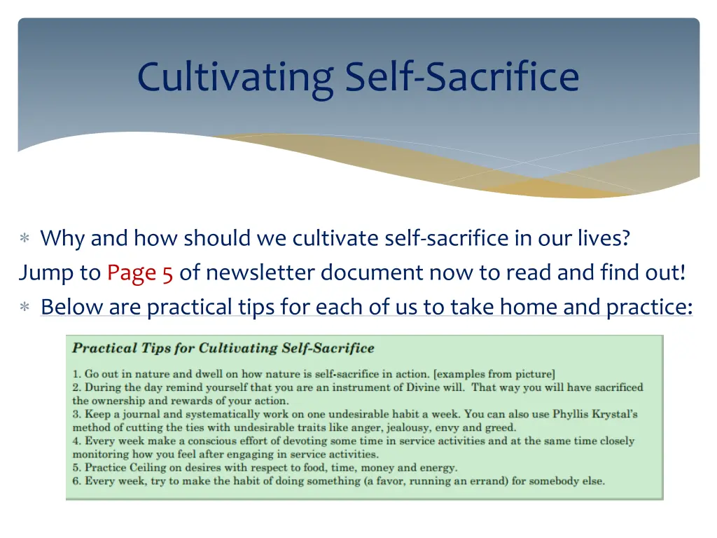 cultivating self sacrifice