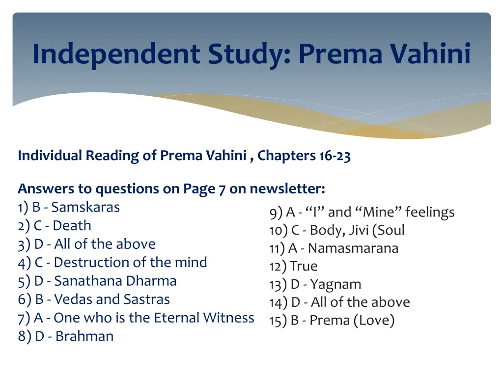 independent study prema vahini