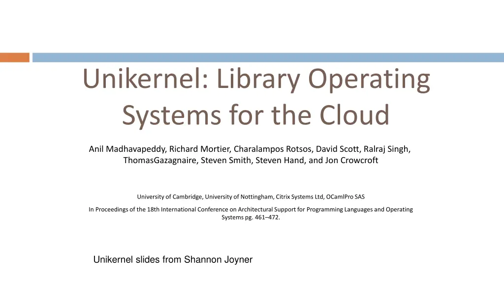 unikernel library operating systems for the cloud