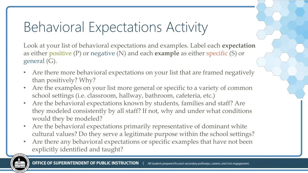 behavioral expectations activity