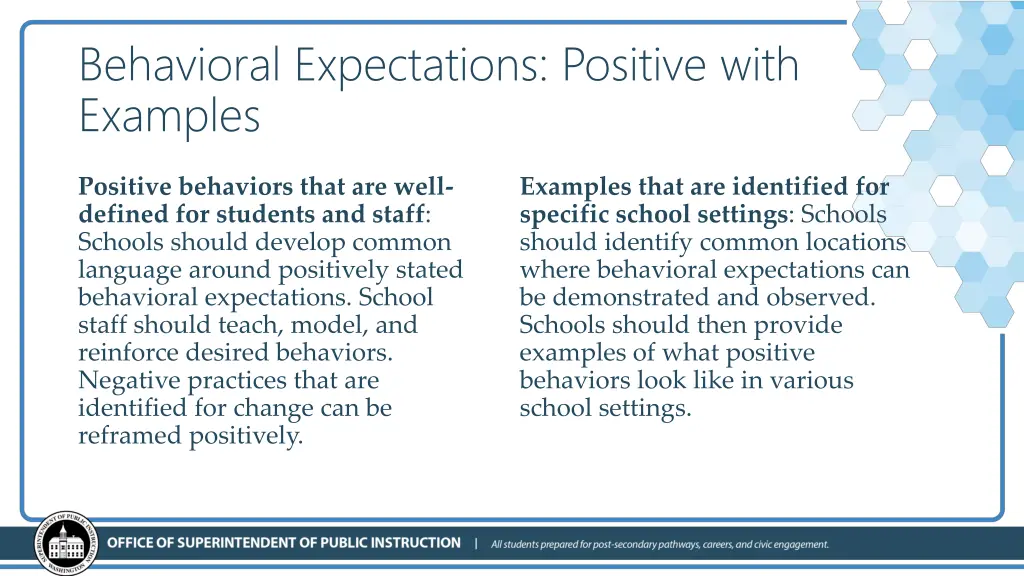 behavioral expectations positive with examples