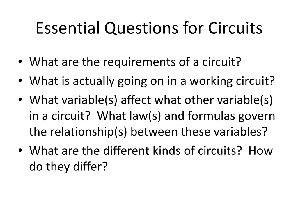 essential questions for circuits