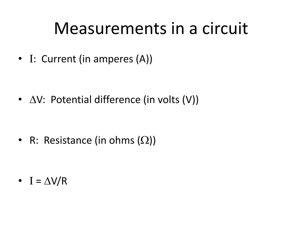 measurements in a circuit