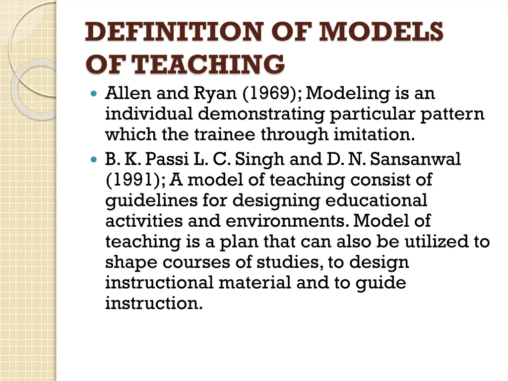 definition of models of teaching allen and ryan
