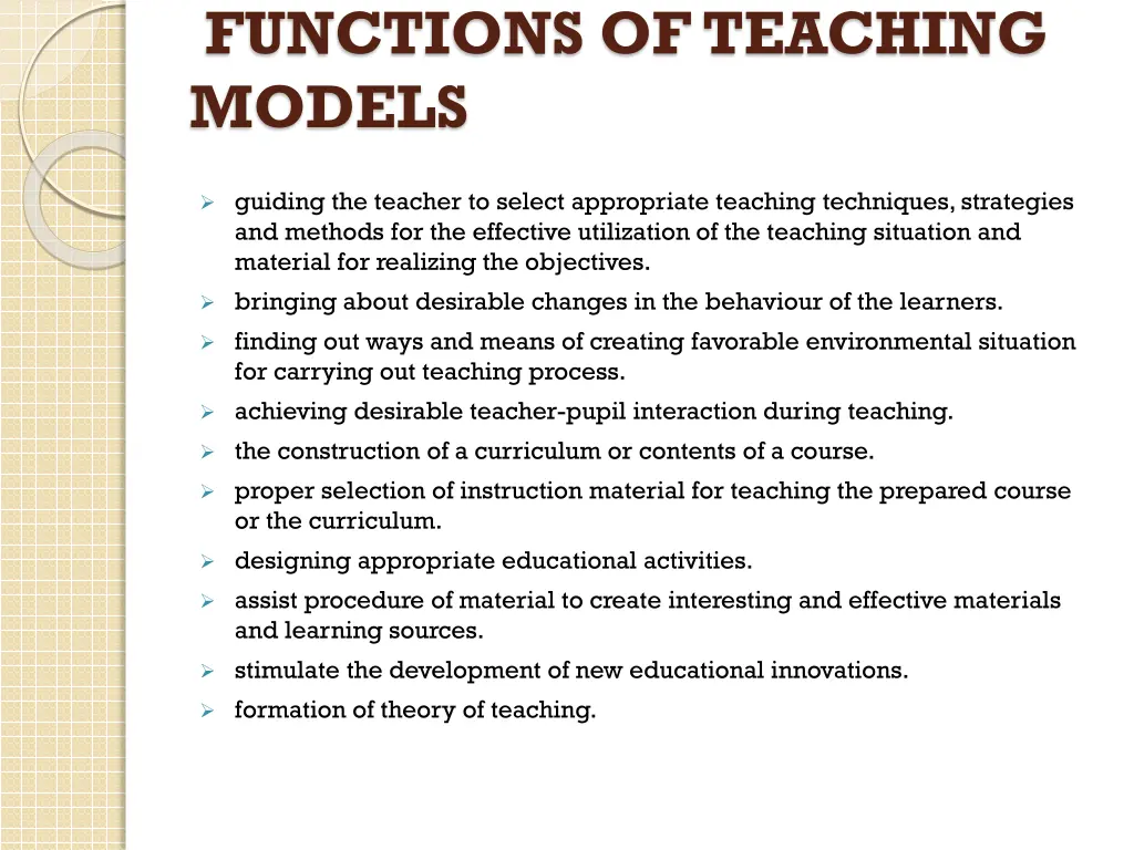 functions of teaching models