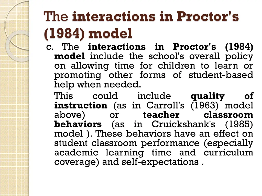 the interactions in proctor s 1984 model