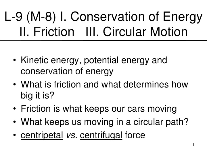 l 9 m 8 i conservation of energy ii friction