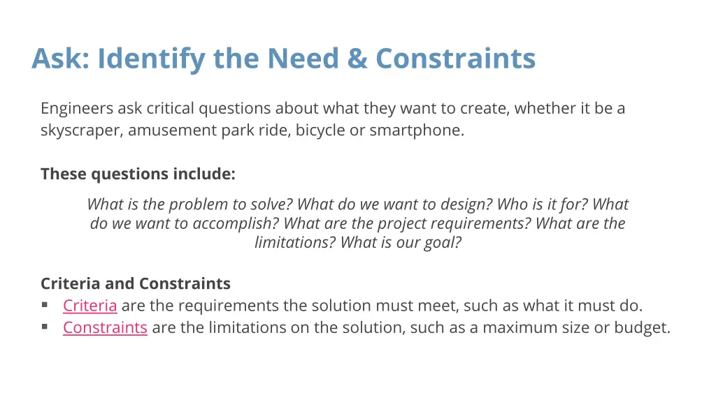 ask identify the need constraints