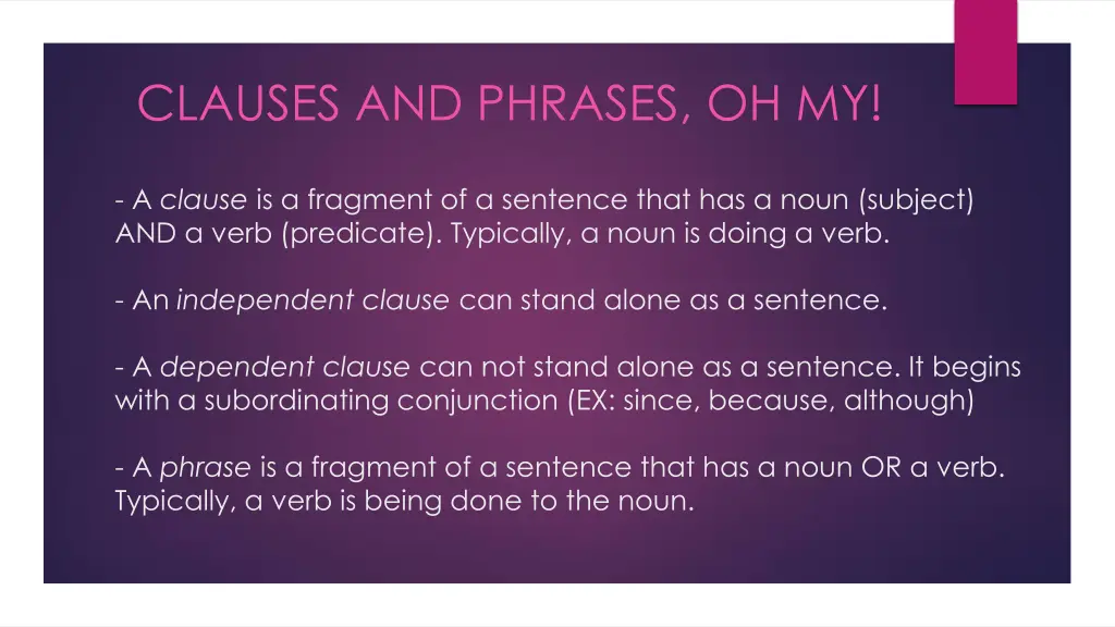 clauses and phrases oh my