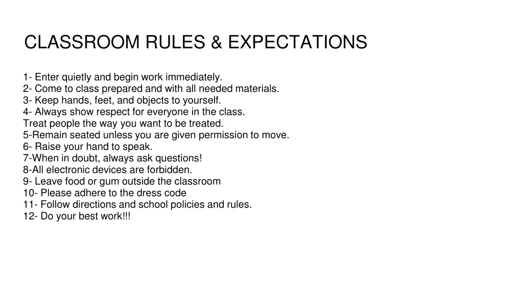 classroom rules expectations