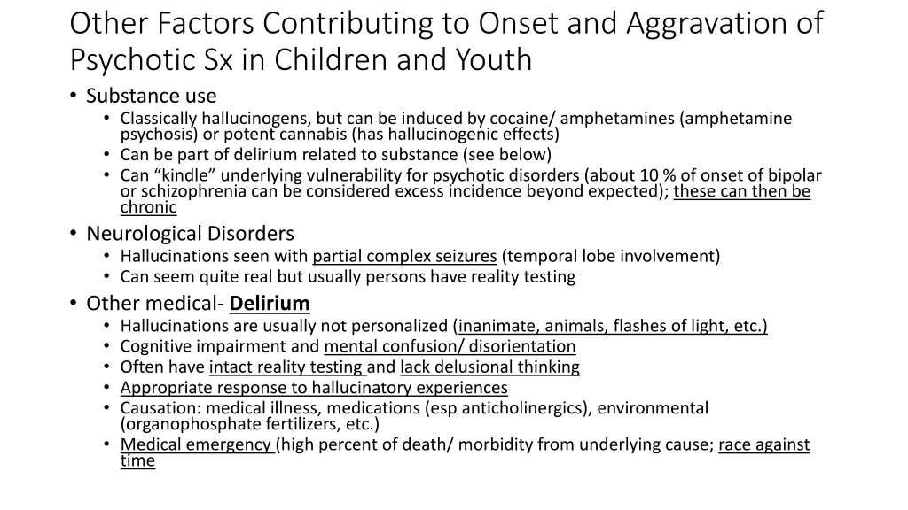 other factors contributing to onset