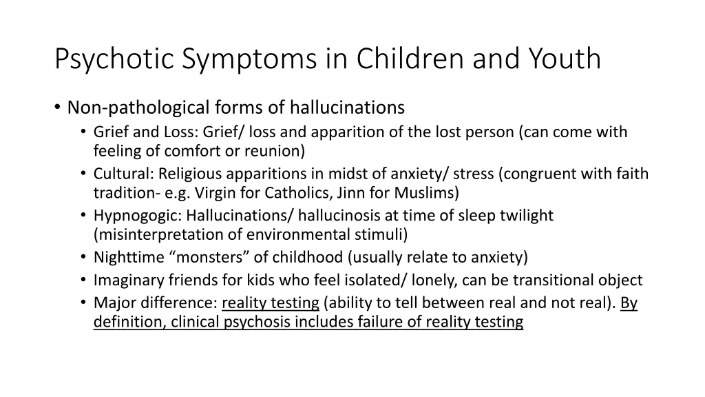 psychotic symptoms in children and youth