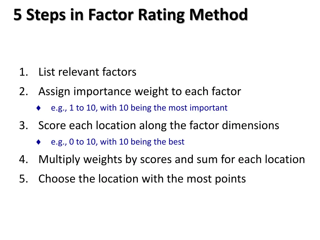 5 steps in factor rating method