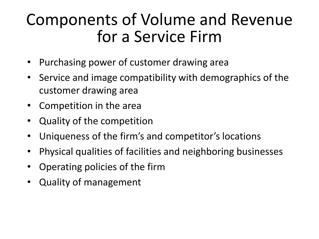 components of volume and revenue for a service