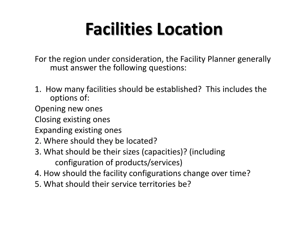 facilities location