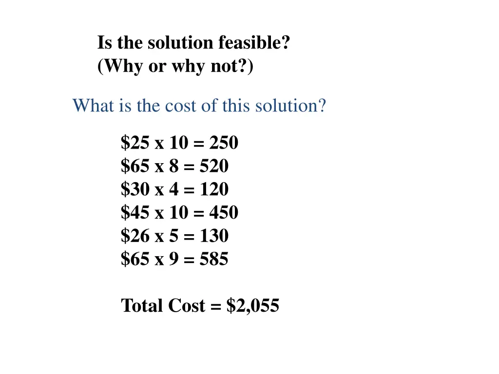 is the solution feasible why or why not