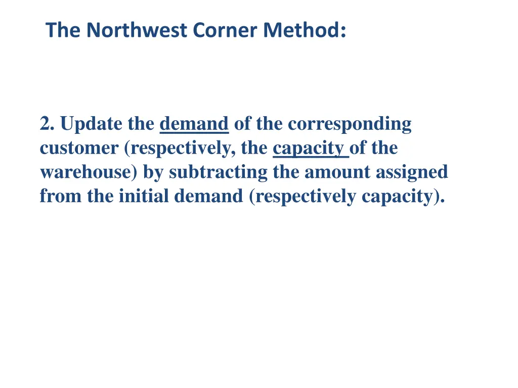 the northwest corner method 1