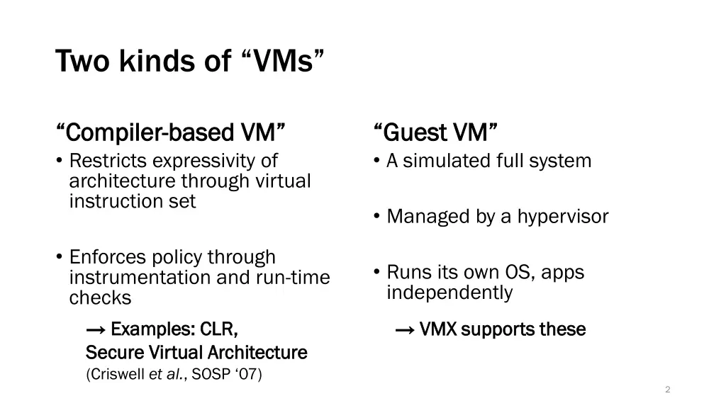 two kinds of vms