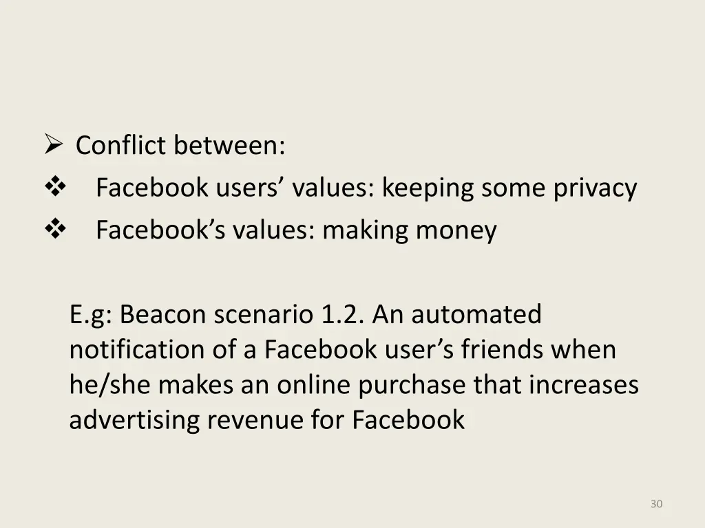 conflict between facebook users values keeping