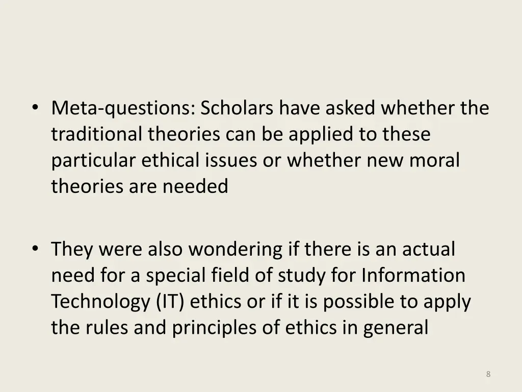 meta questions scholars have asked whether