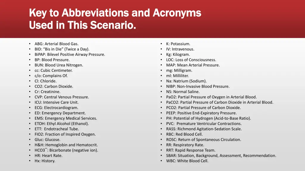 key to abbreviations and acronyms