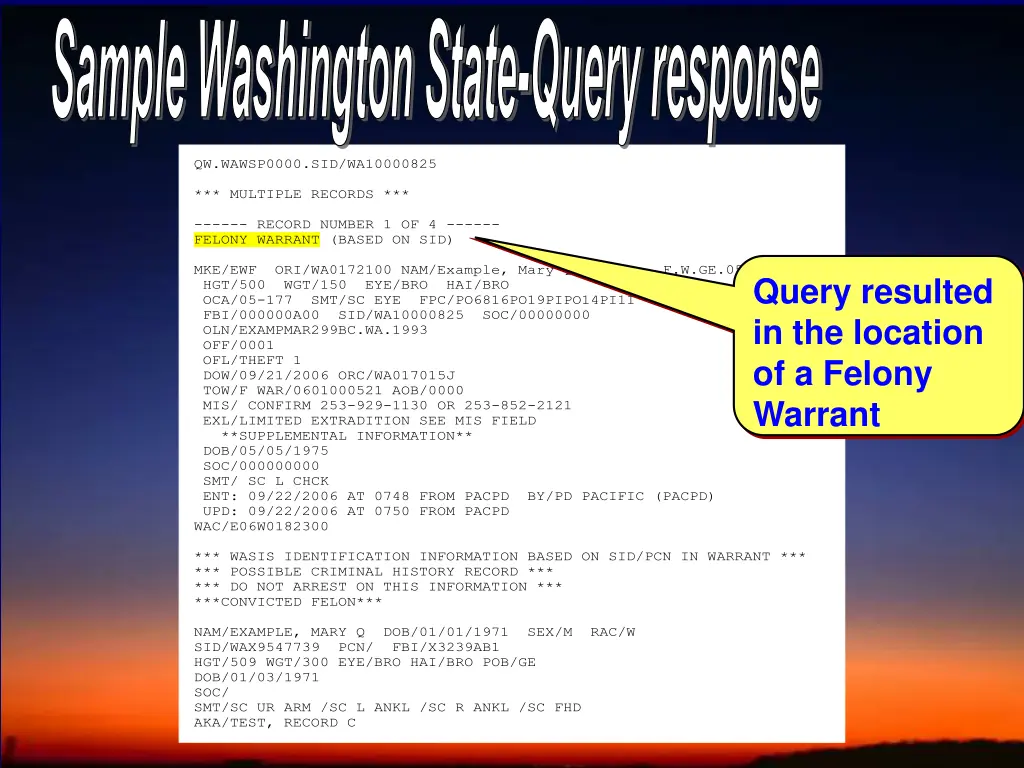 sample washington state query response