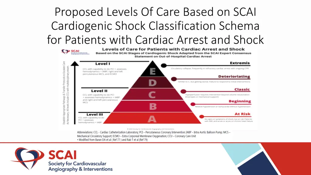 proposed levels of care based on scai cardiogenic