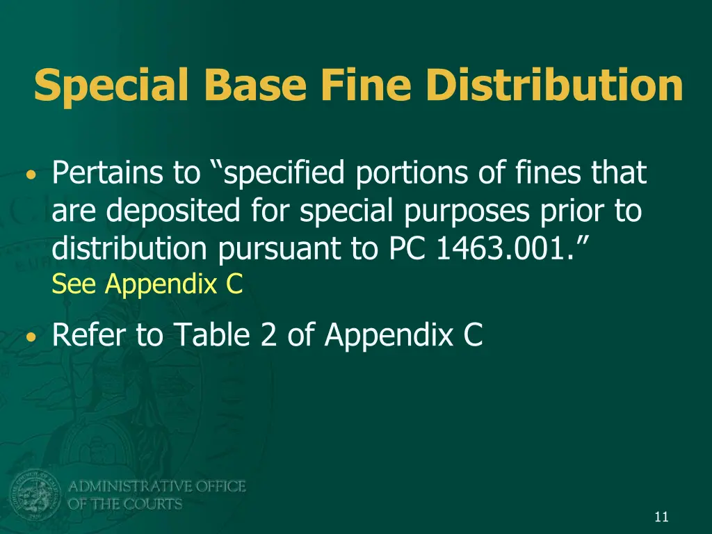 special base fine distribution