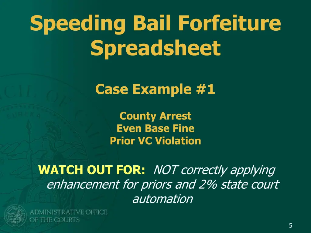 speeding bail forfeiture spreadsheet