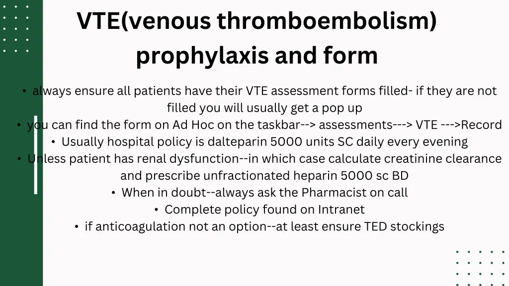 vte venous thromboembolism prophylaxis and form