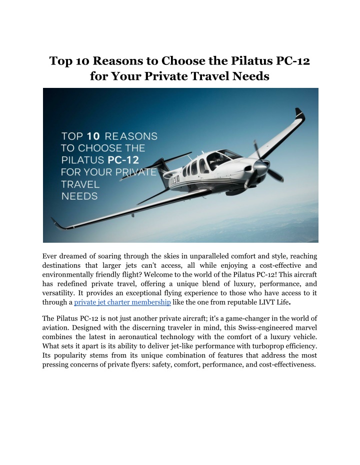 top 10 reasons to choose the pilatus