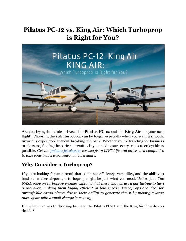 pilatus pc 12 vs king air which turboprop