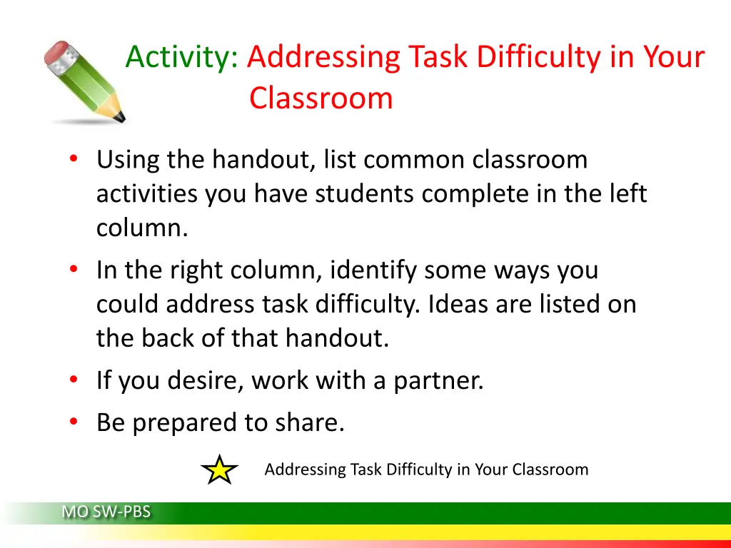 activity addressing task difficulty in your