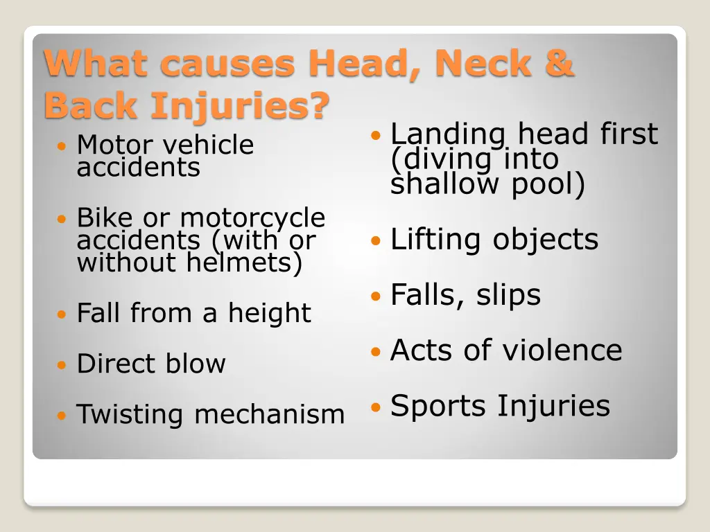 what causes head neck back injuries motor vehicle