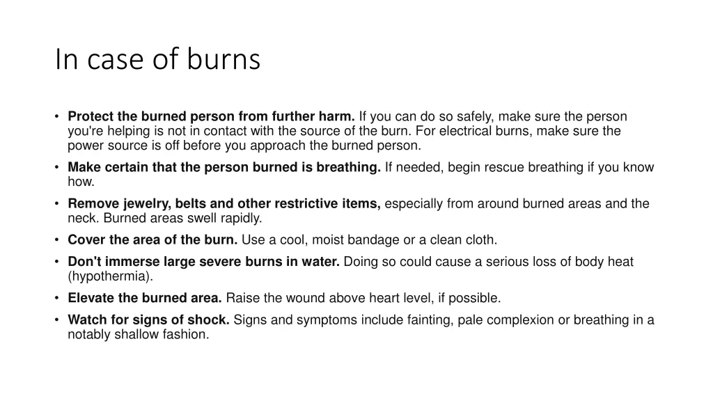 in case of burns