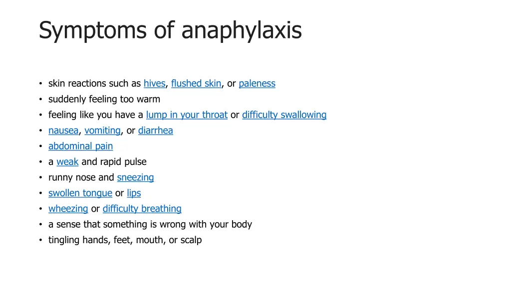 symptoms of anaphylaxis