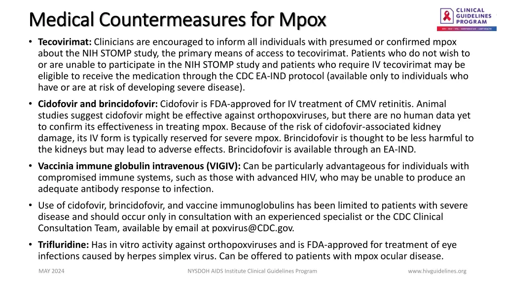 medical countermeasures for mpox medical