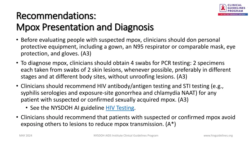 recommendations recommendations mpox presentation