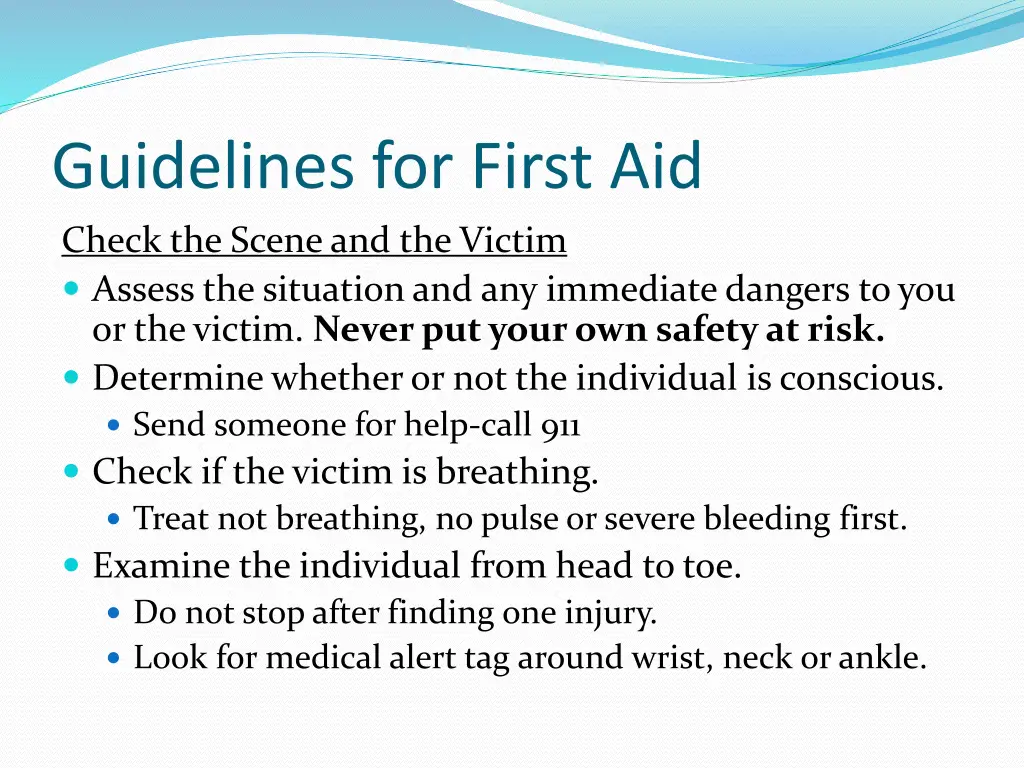 guidelines for first aid check the scene