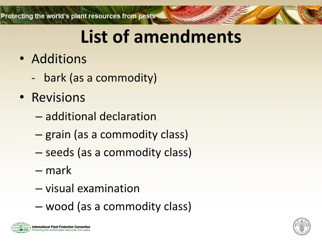 list of amendments additions bark as a commodity